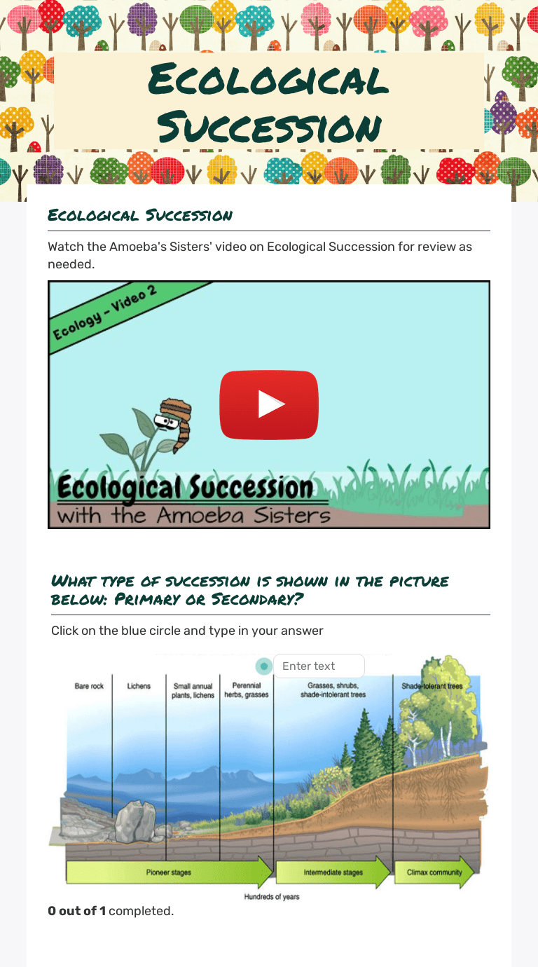 Ecological Succession | Interactive Worksheet by Lee Braun | Wizer.me