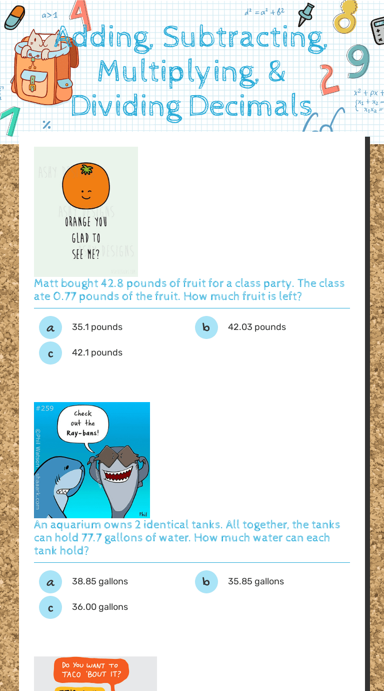 Adding, Subtracting, Multiplying, & Dividing Decimals Interactive
