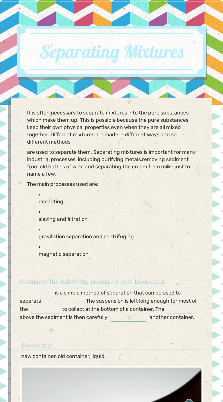 Separating Mixtures Interactive Worksheet by Kate Smith