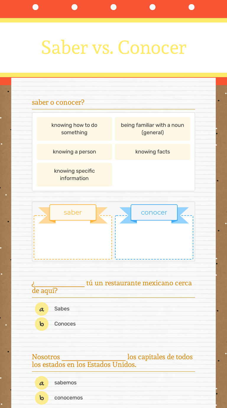 Saber vs. Conocer | Interactive Worksheet by SIMPSON RACHEL | Wizer.me