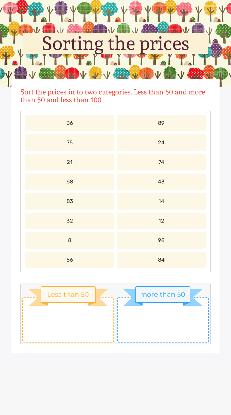 Sorting the prices | Interactive Worksheet by Lavanya K S | Wizer.me
