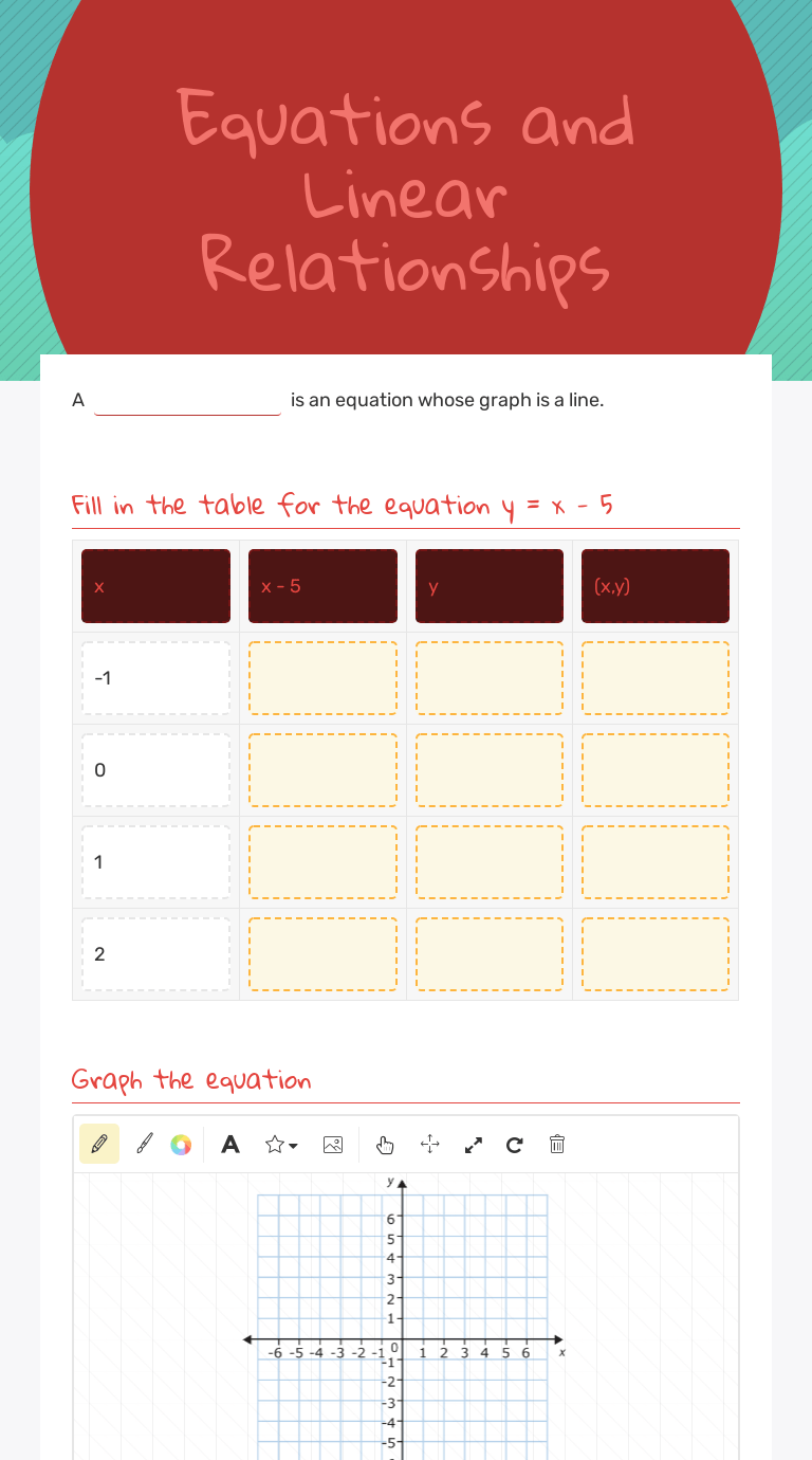 Equations and Linear Relationships Interactive Worksheet by Erica Balady Wizer.me
