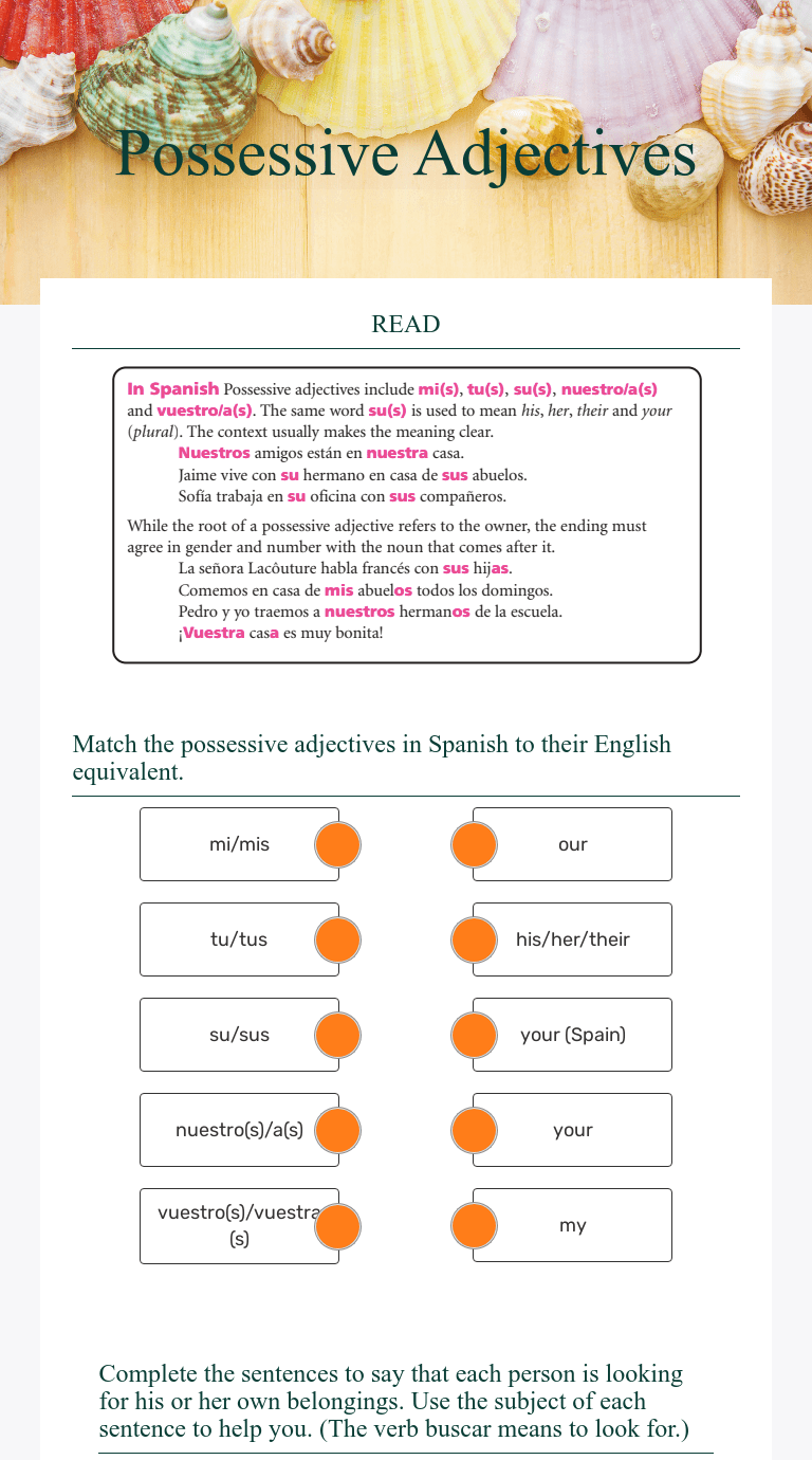 Possessive Adjectives Interactive Worksheet by Wanda Cruz Wizer.me