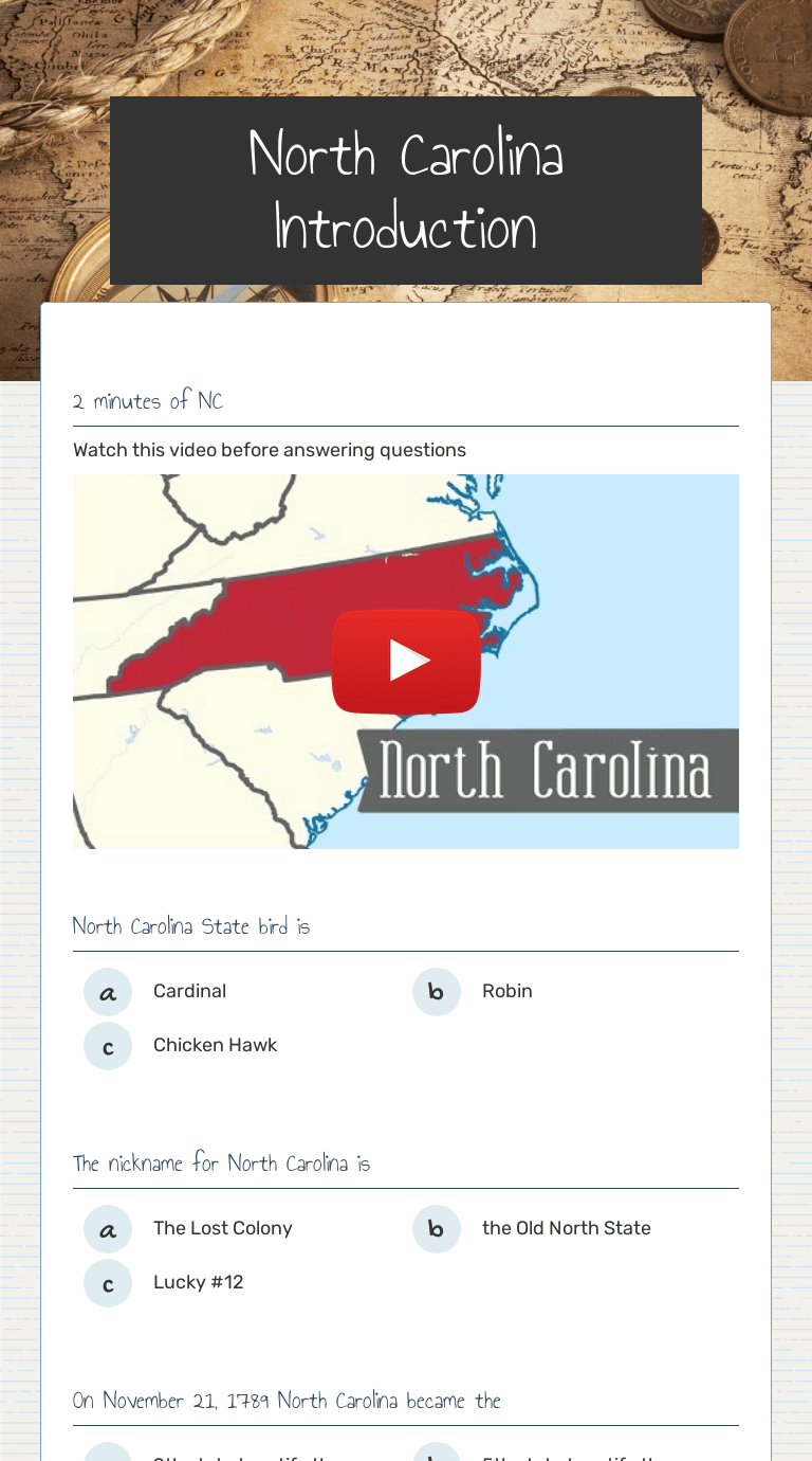 North Carolina Introduction | Interactive Worksheet by Wendy Luck