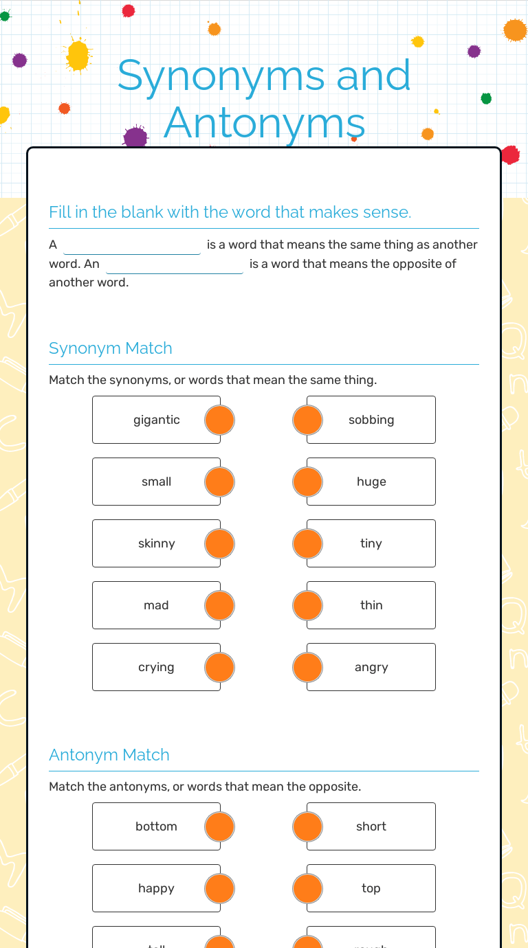 Synonyms and Antonyms | Interactive Worksheet by Elizabeth Brimeyer