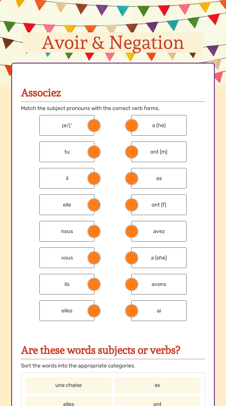 Avoir & Negation Interactive Worksheet by Elizabeth Oliva Wizer.me