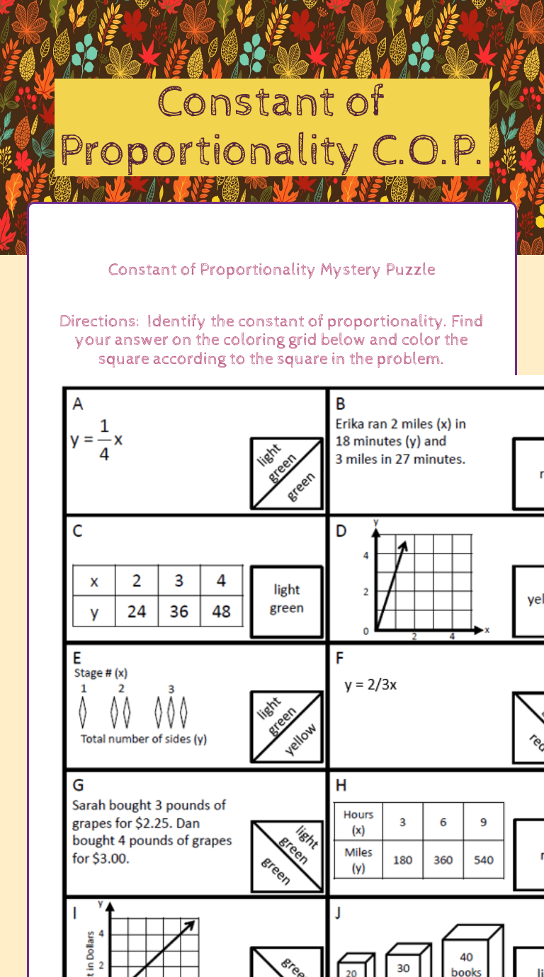 Constant of Proportionality C.O.P. | Interactive Worksheet by Angeliki