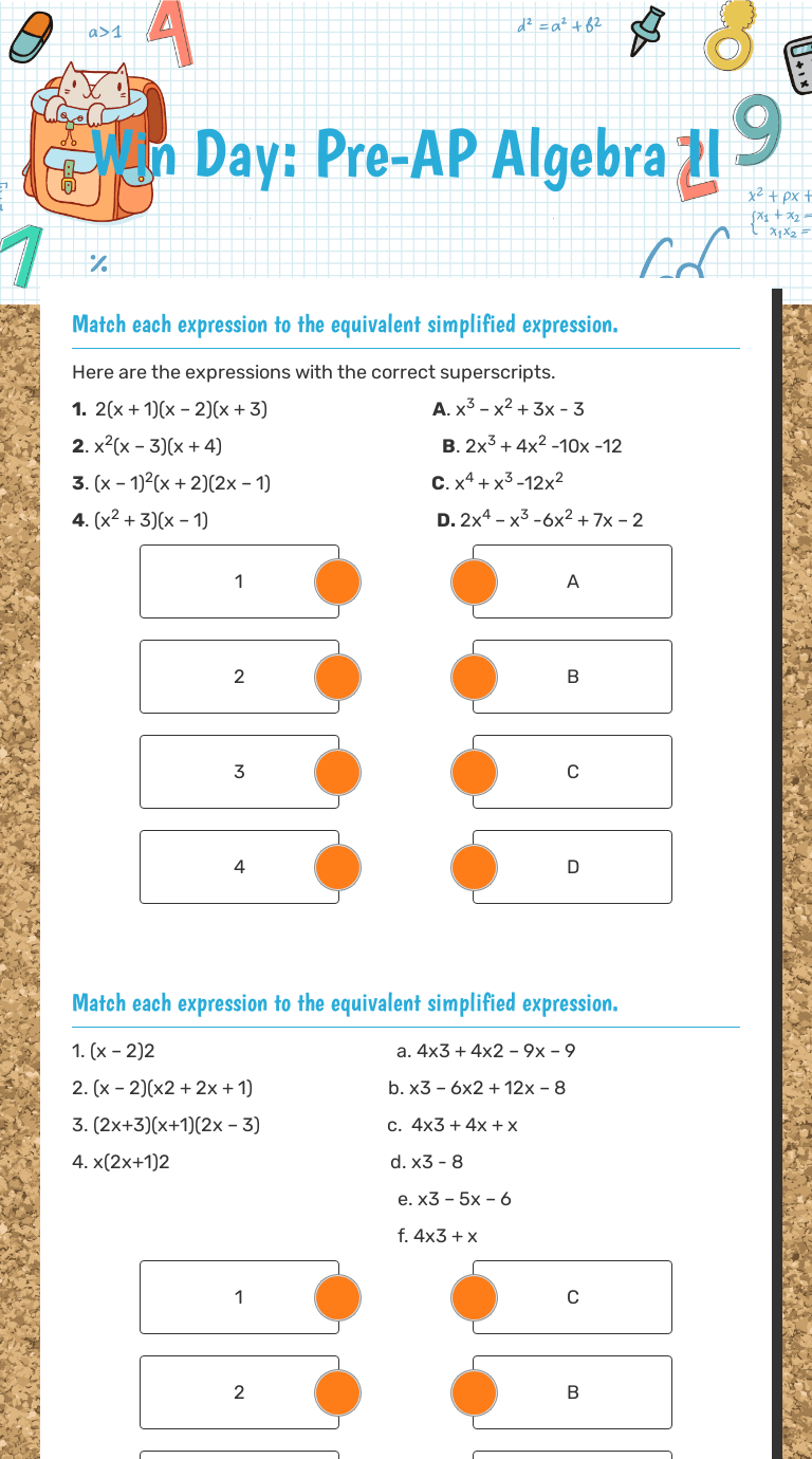 Win Day PreAP Algebra II Interactive Worksheet by