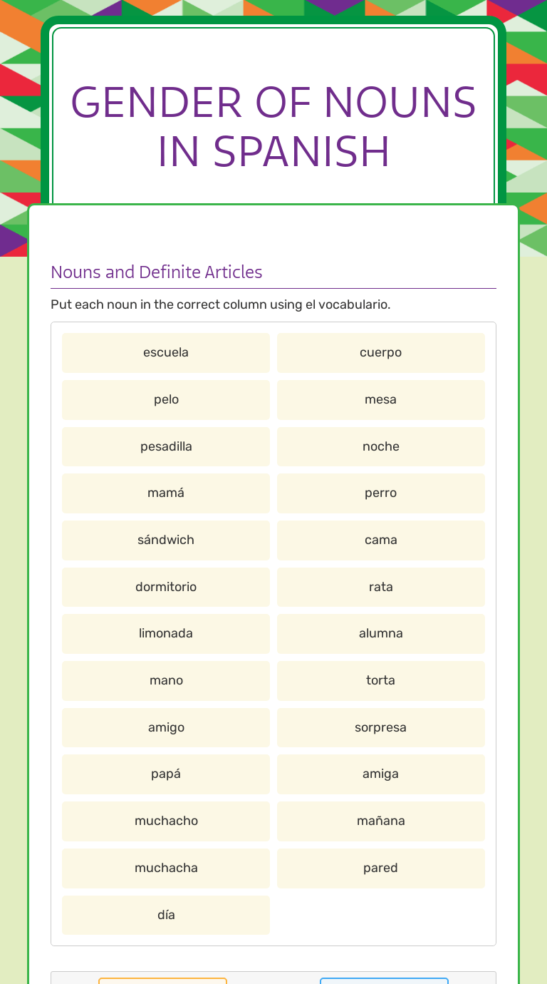Gender of Nouns in Spanish Interactive Worksheet by Cleofas Ramirez
