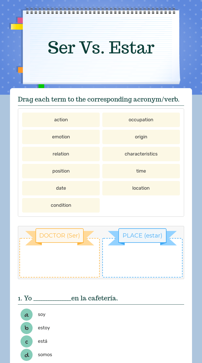 Ser Vs Estar Worksheet