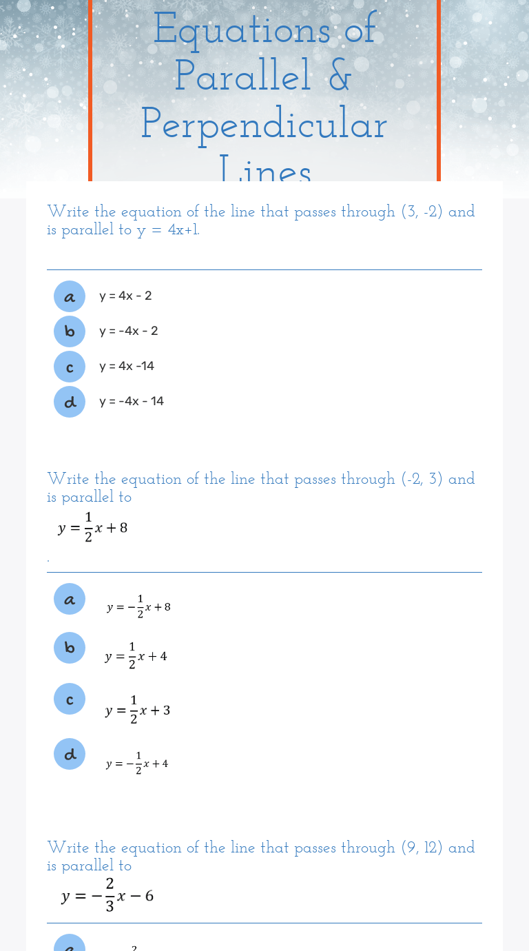 Equations of Parallel & Perpendicular Lines | Interactive Worksheet by