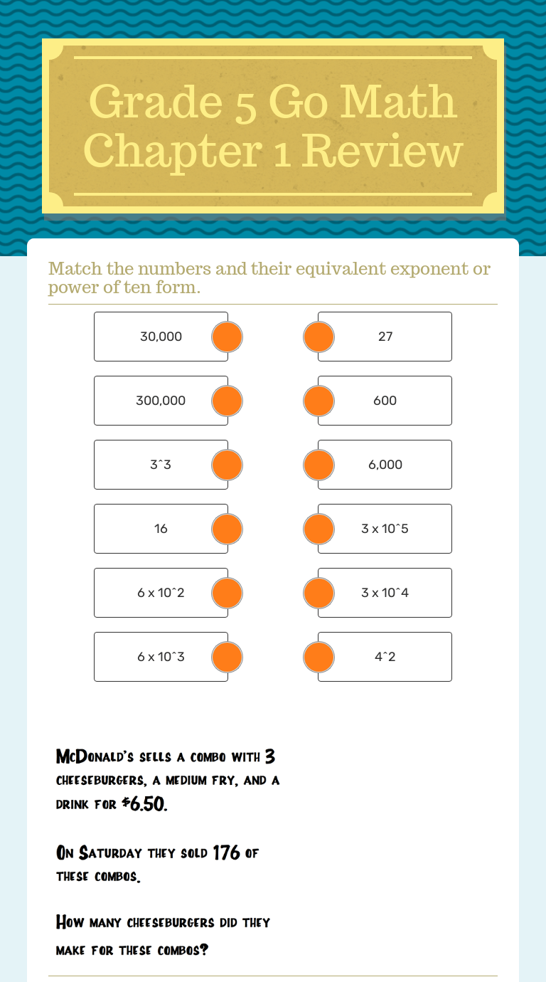 Grade 5 Go Math Chapter 1 Review Interactive Worksheet by C Mohler