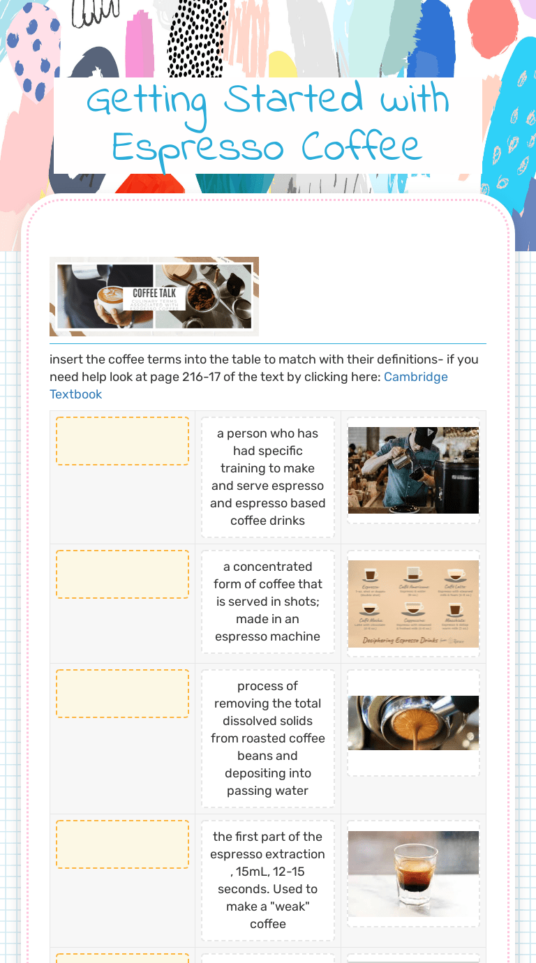 Getting Started with Espresso Coffee | Interactive Worksheet by Amie