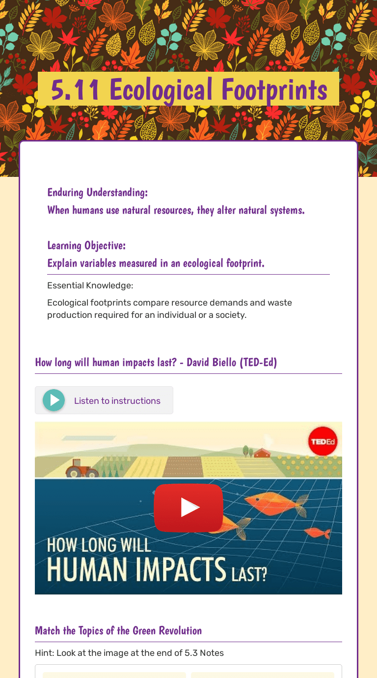 5.11 Ecological Footprints Interactive Worksheet by Amanda Jones Wizer.me