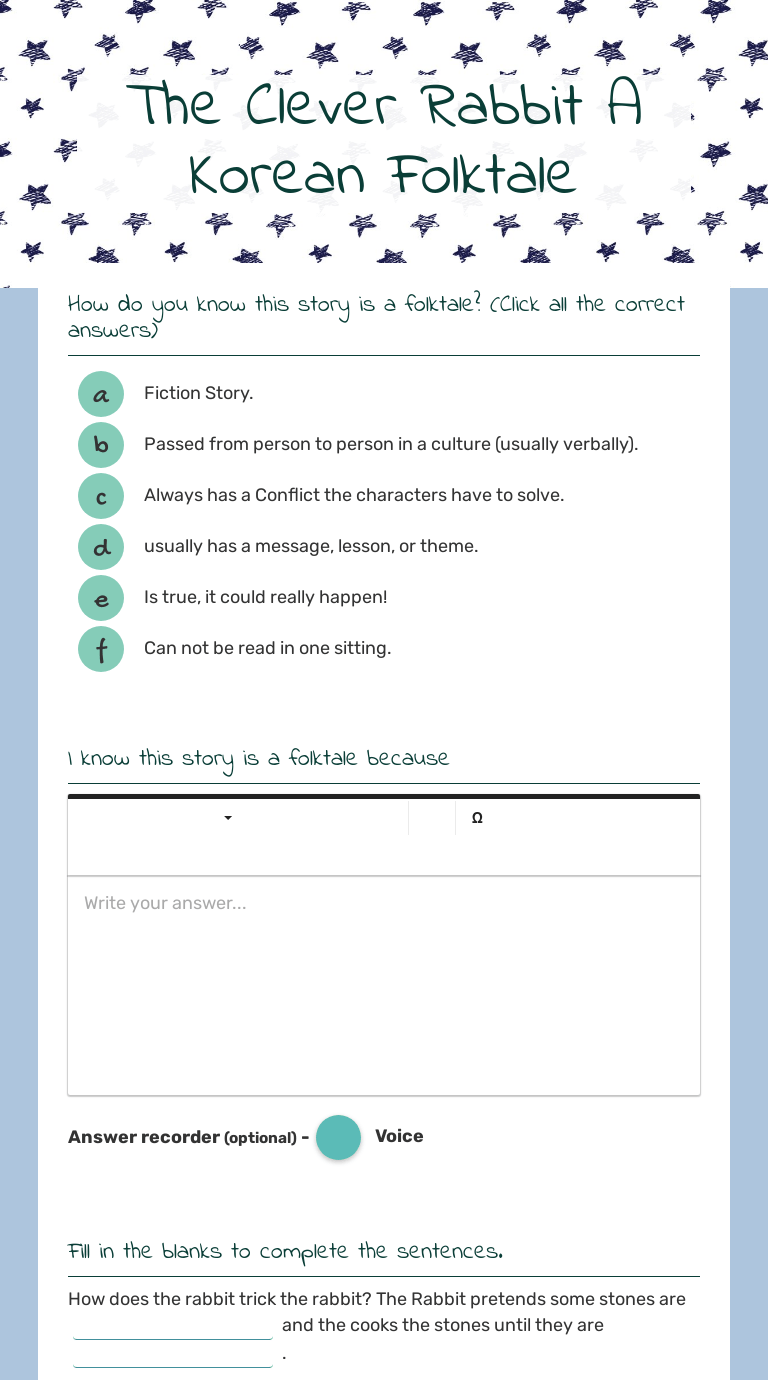 The Clever Rabbit A Korean Folktale Interactive Worksheet by Christi