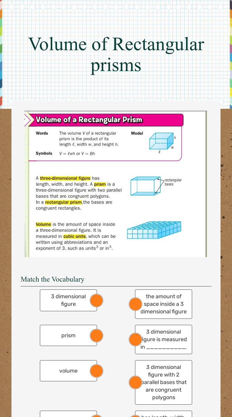 Volume of Rectangular prisms | Interactive Worksheet by Heather