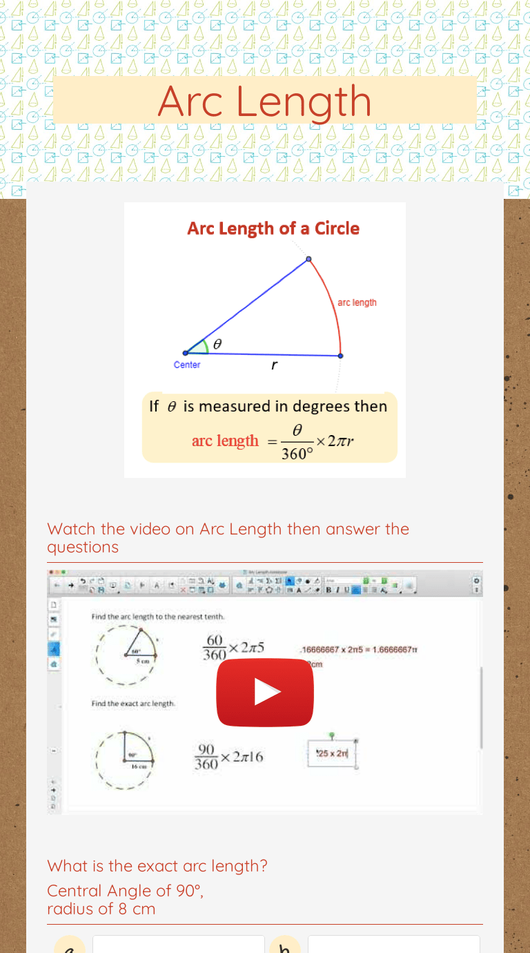 Arc Length | Interactive Worksheet by Arthur Innes | Wizer.me