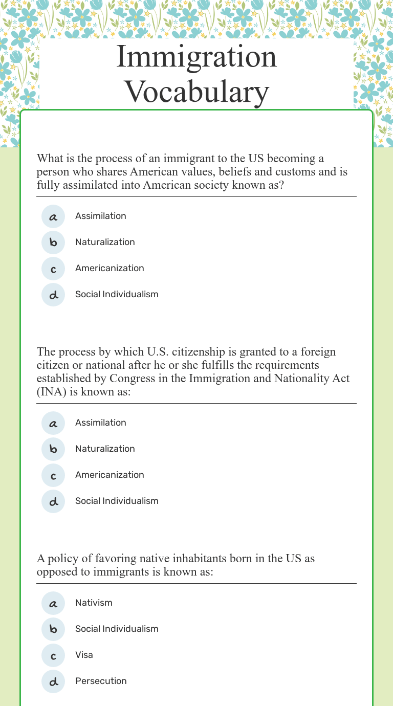 Immigration Vocabulary | Interactive Worksheet by Antoinette Dirda