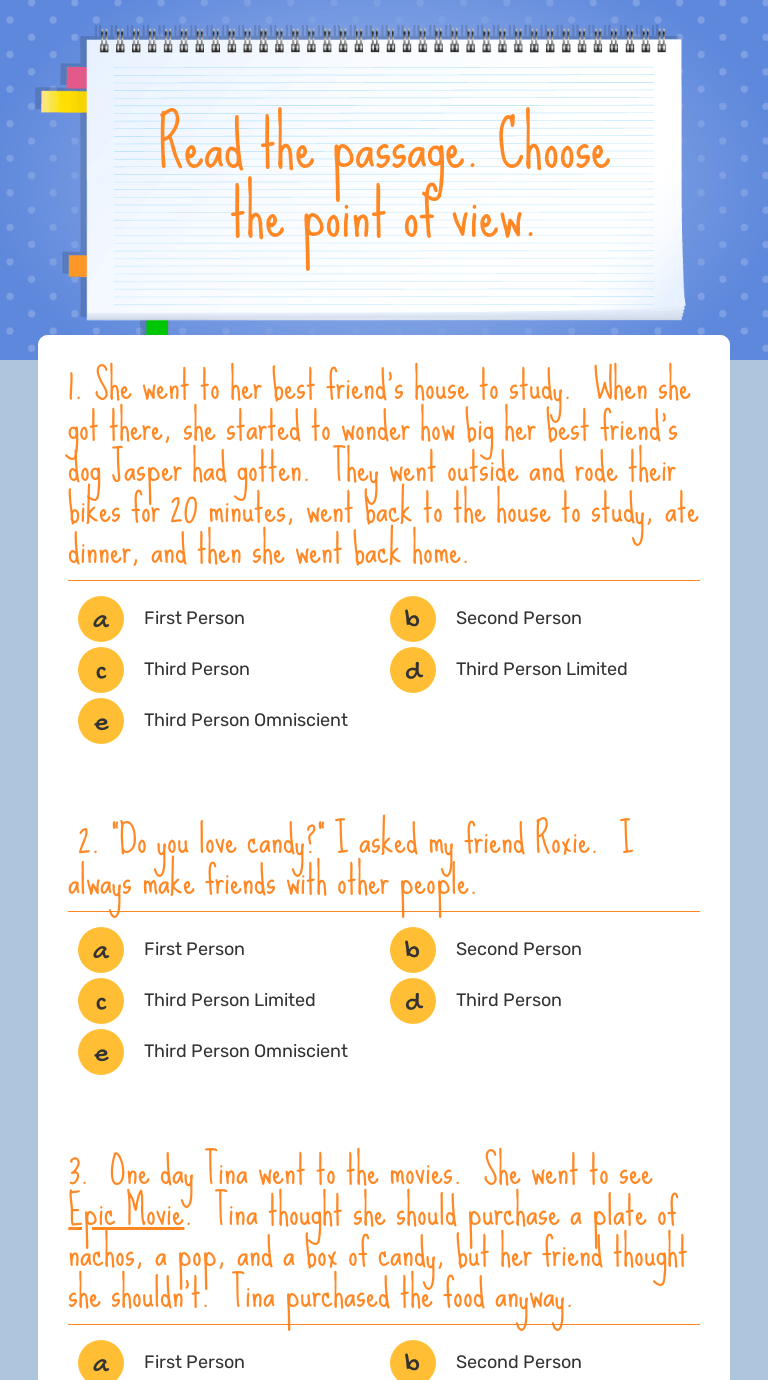 Read the passage. Choose the point of view. Interactive Worksheet by