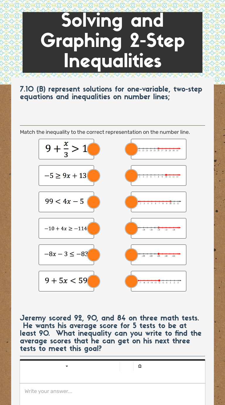 Solving and Graphing 2Step Inequalities Interactive Worksheet by