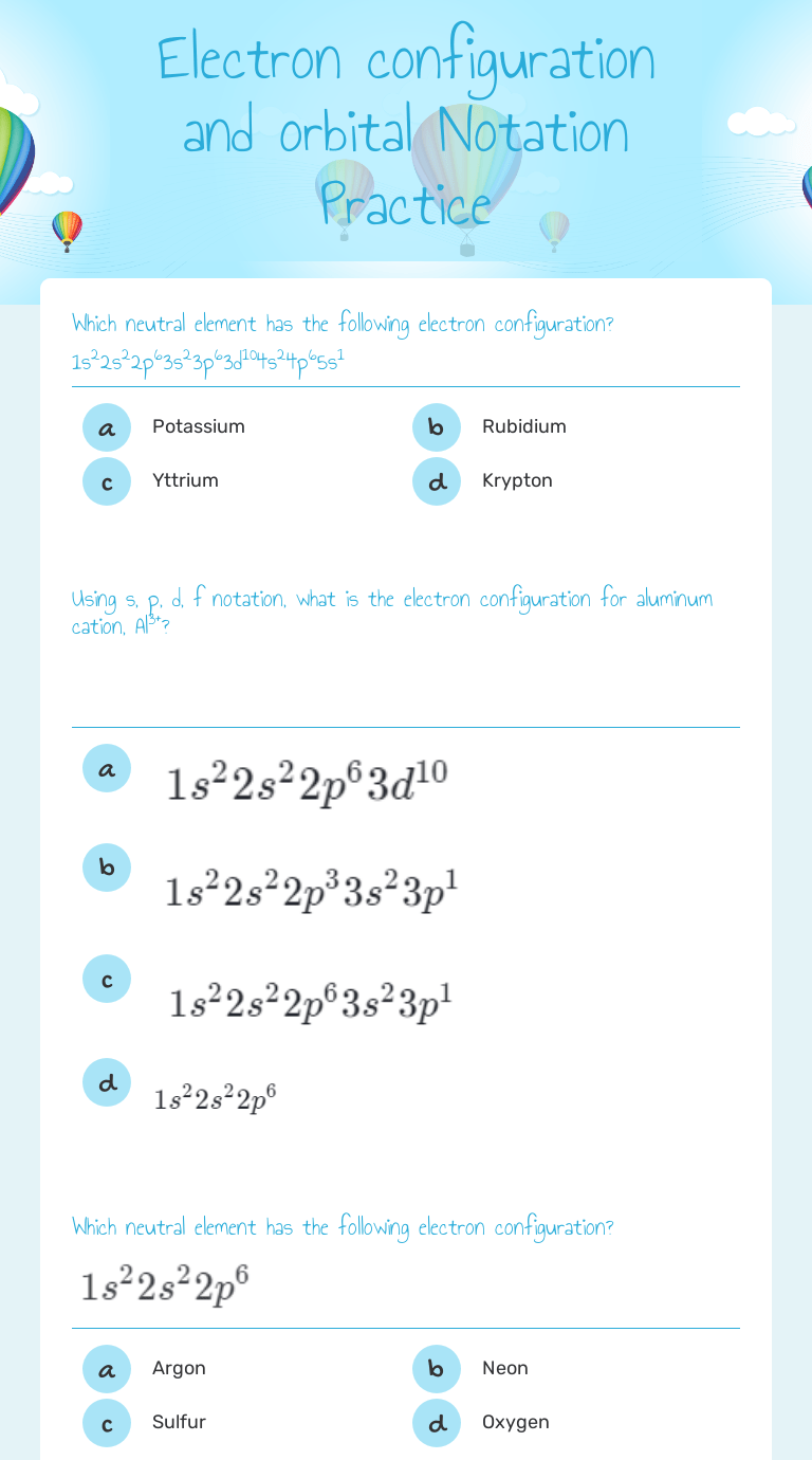 Electron configuration and orbital Notation Practice | Interactive