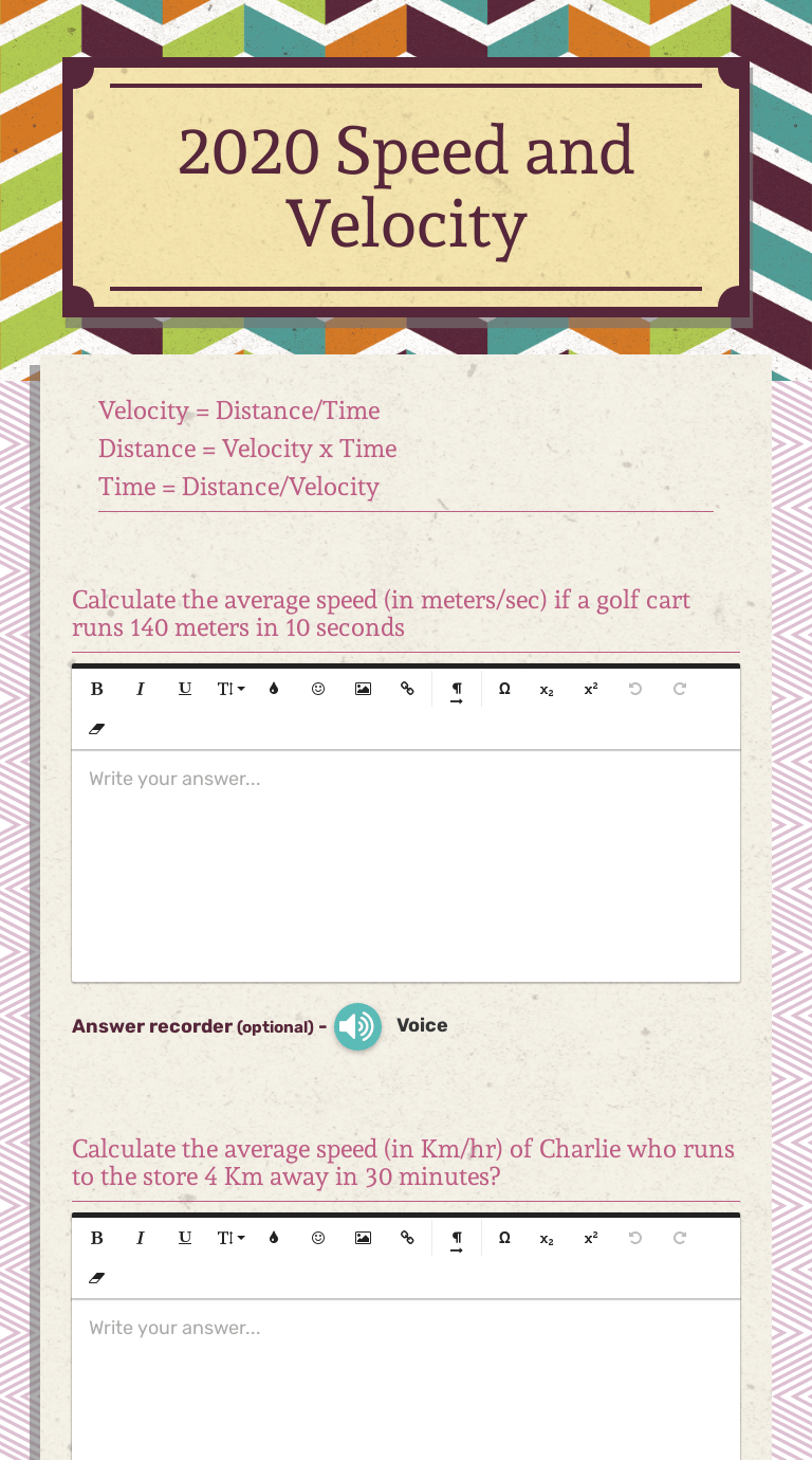 2020 Speed and Velocity Interactive Worksheet by Amanda Gonzalez