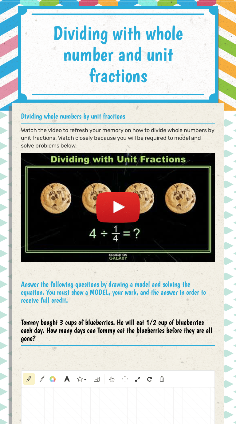 Dividing with whole number and unit fractions Interactive Worksheet