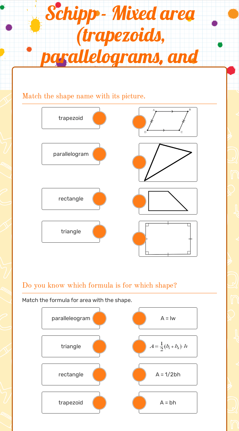 Schipp - Mixed area (trapezoids, parallelograms, and Triangles