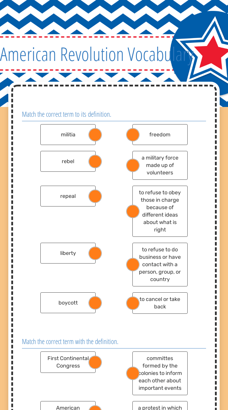 American Revolution Vocabulary | Interactive Worksheet by Julie Cook