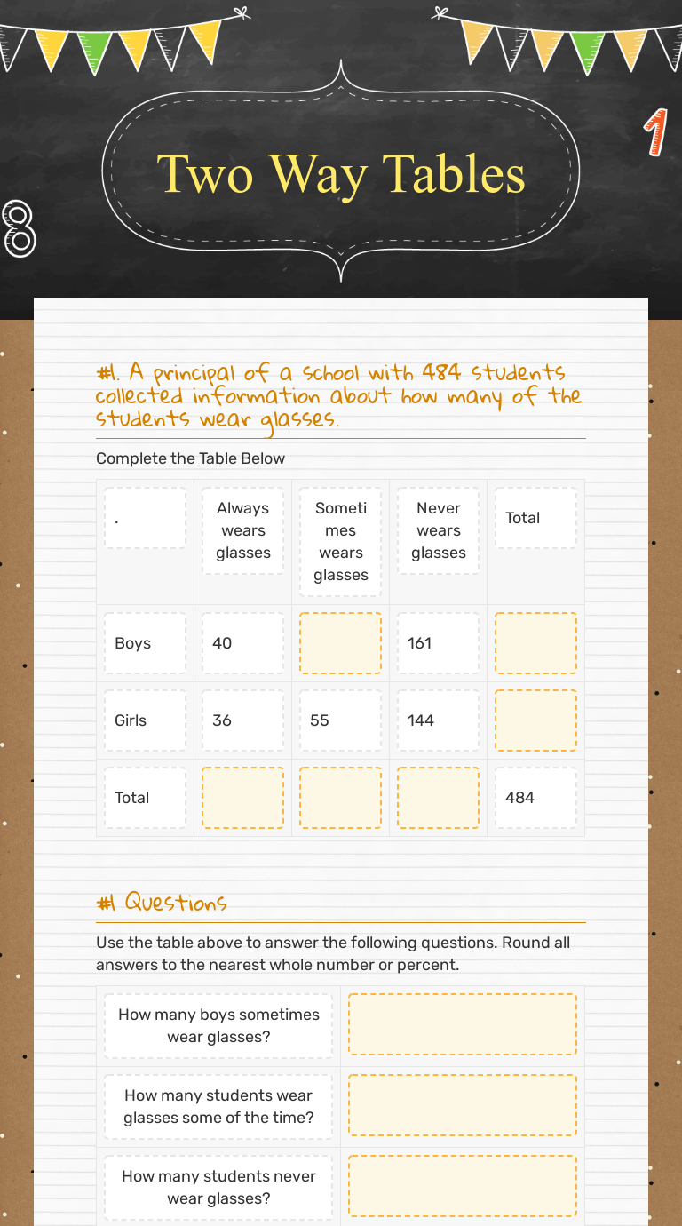 Two Way Tables | Interactive Worksheet by Jasmine Clay | Wizer.me