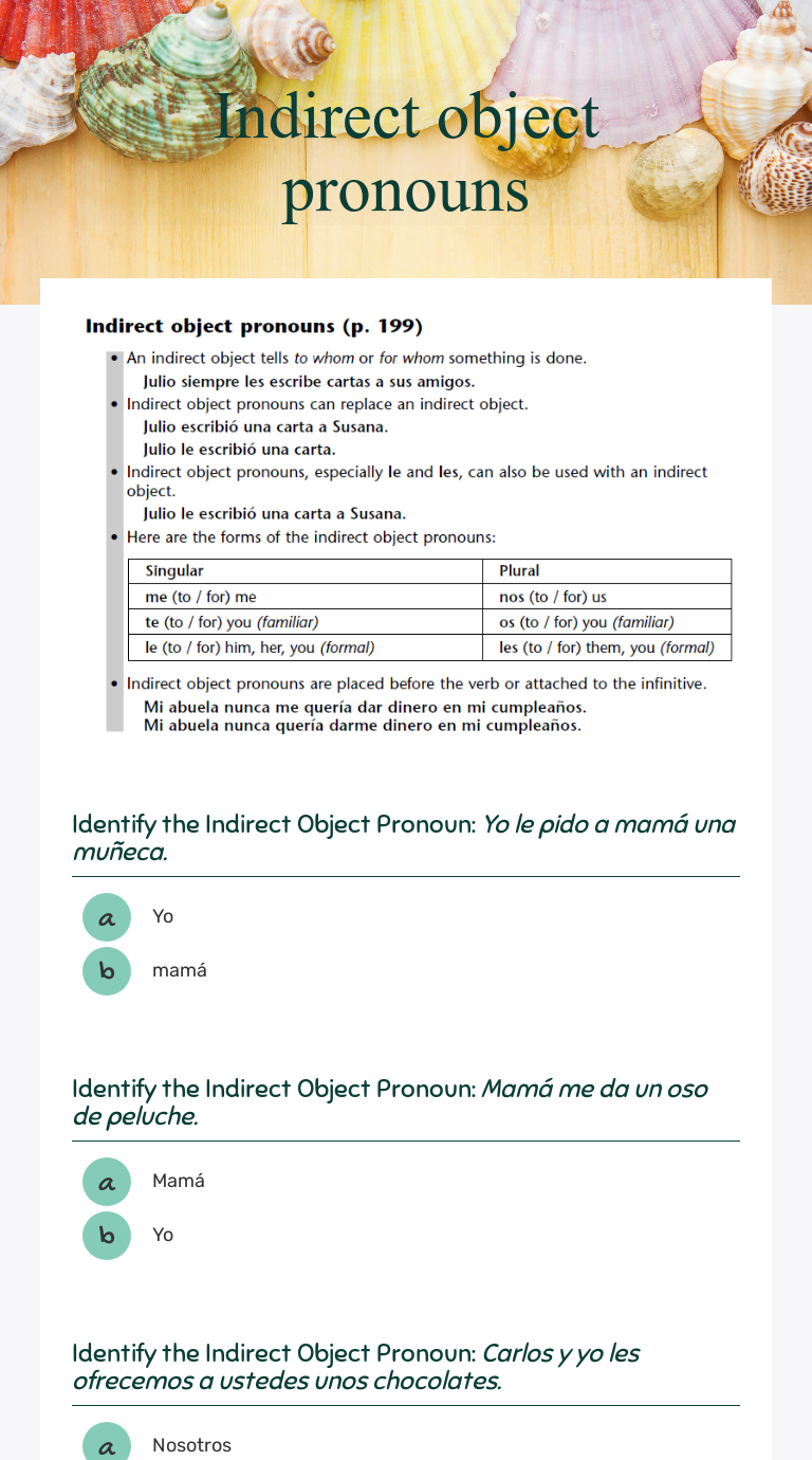 Indirect object pronouns | Interactive Worksheet by Jennifer Legzdin