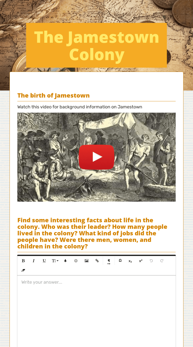 Jamestown Colony Worksheet : Colonial America Jamestown Worksheet