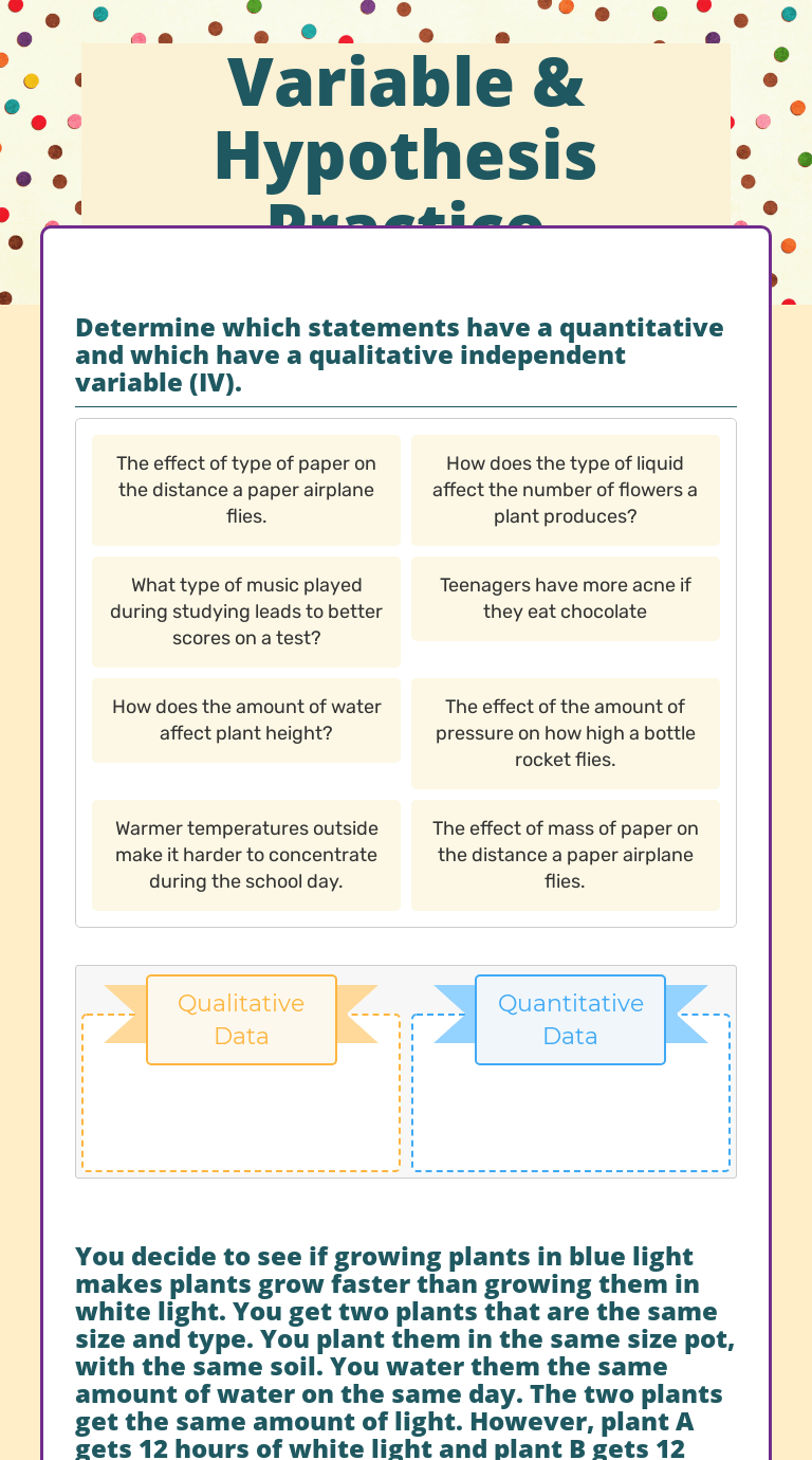 Variable & Hypothesis Practice | Interactive Worksheet by Emily Russ