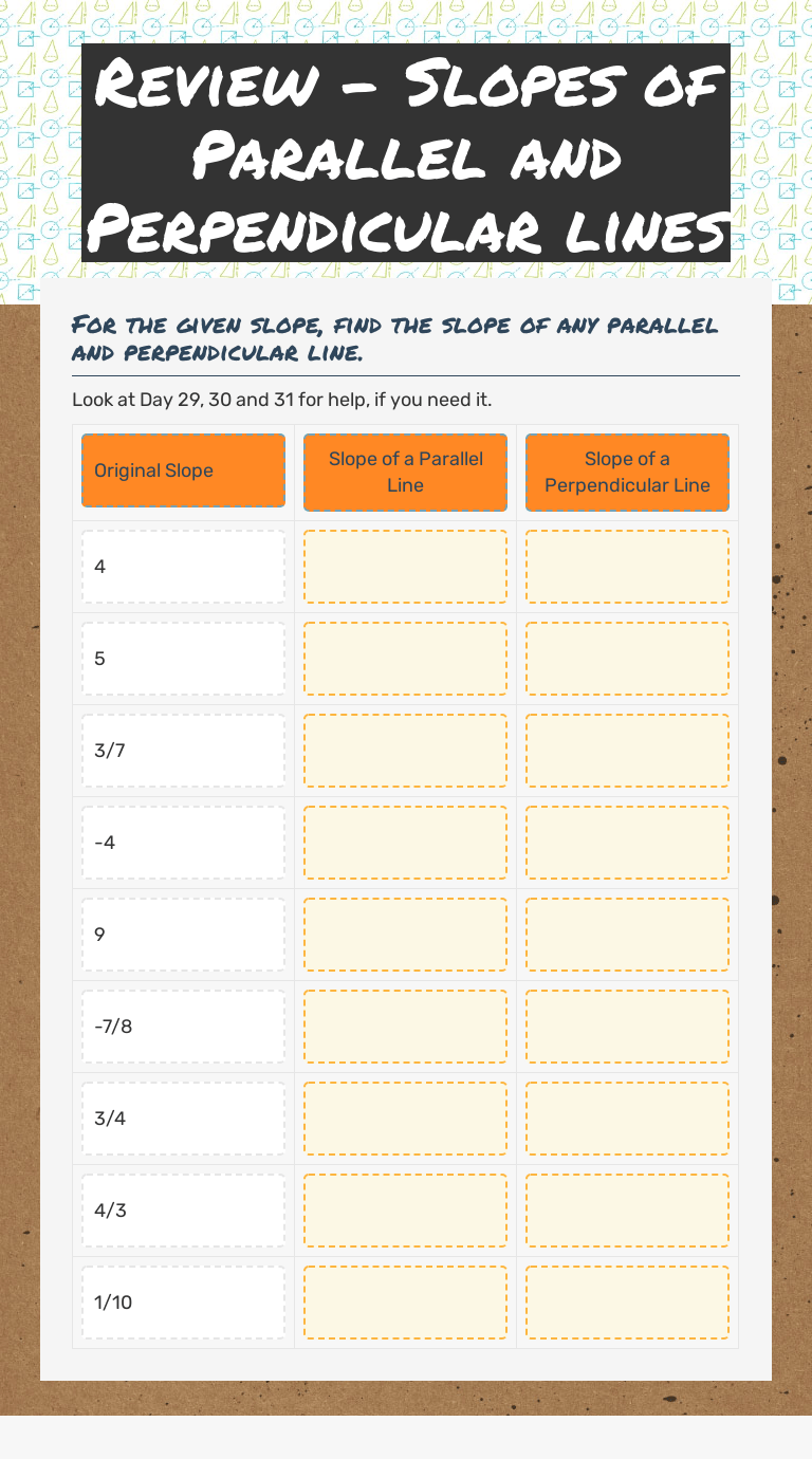 Review - Slopes of Parallel and Perpendicular lines | Interactive