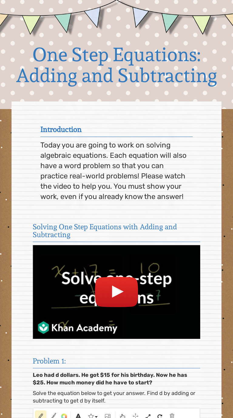 One Step Equations: Adding and Subtracting | Interactive Worksheet by