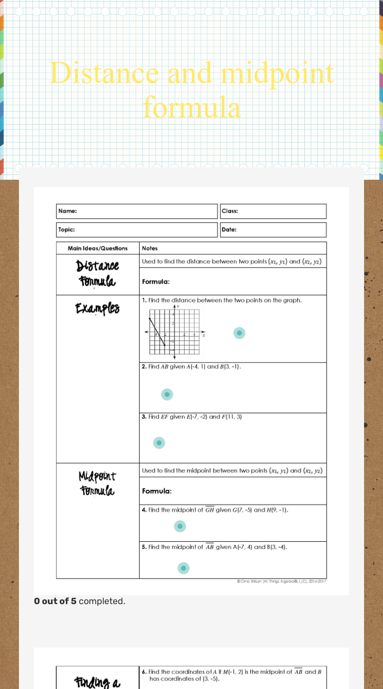 Distance And Midpoint Formula Worksheet