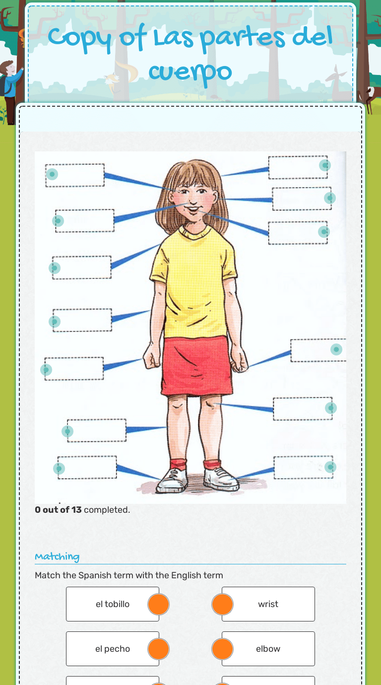 Copy of Las partes del cuerpo | Interactive Worksheet by Haley Leber