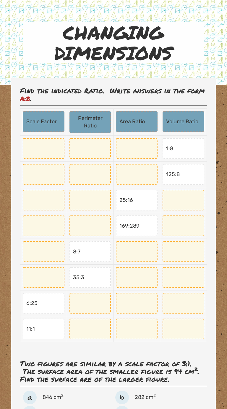 CHANGING DIMENSIONS | Interactive Worksheet by Whitney Key | Wizer.me