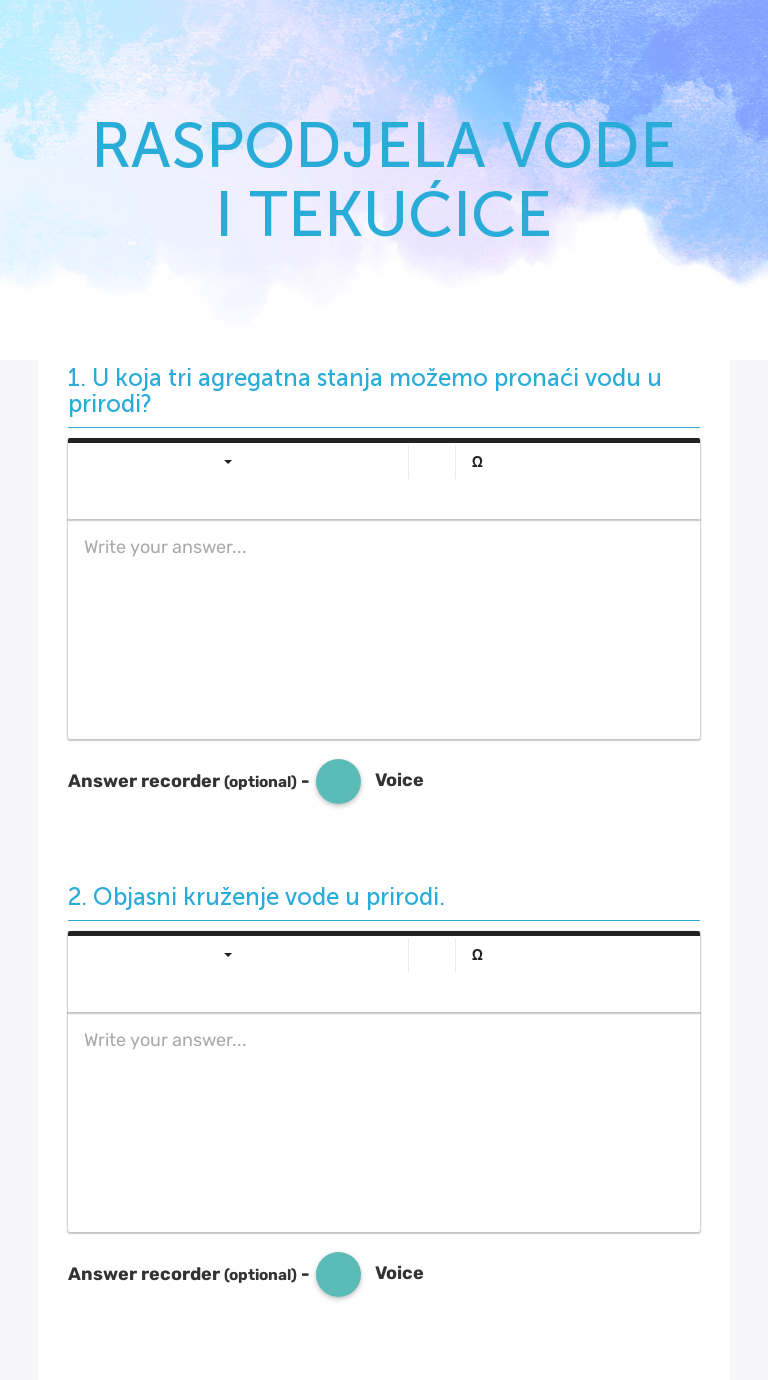 RASPODJELA VODE I TEKUĆICE Interactive Worksheet by