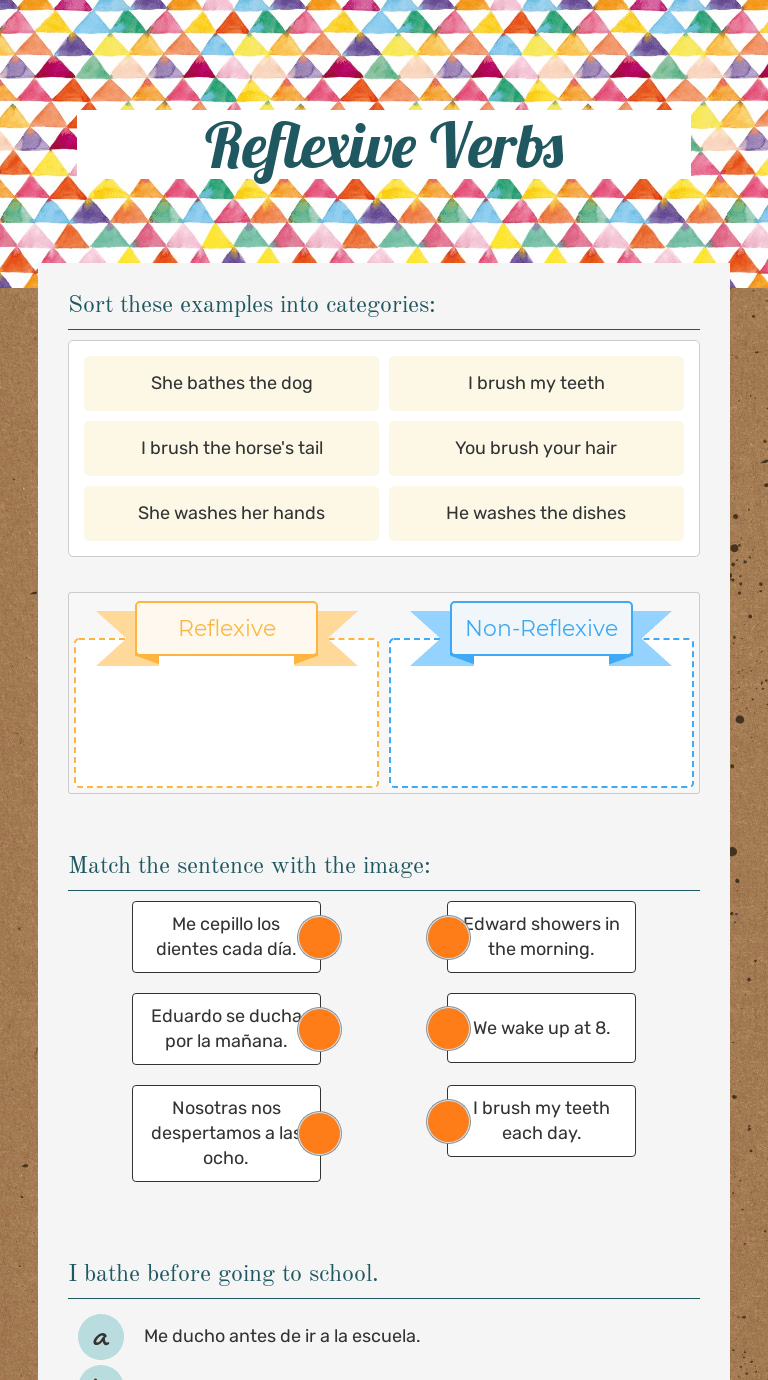 Reflexive Verbs | Interactive Worksheet by Hilary Wagenblast | Wizer.me