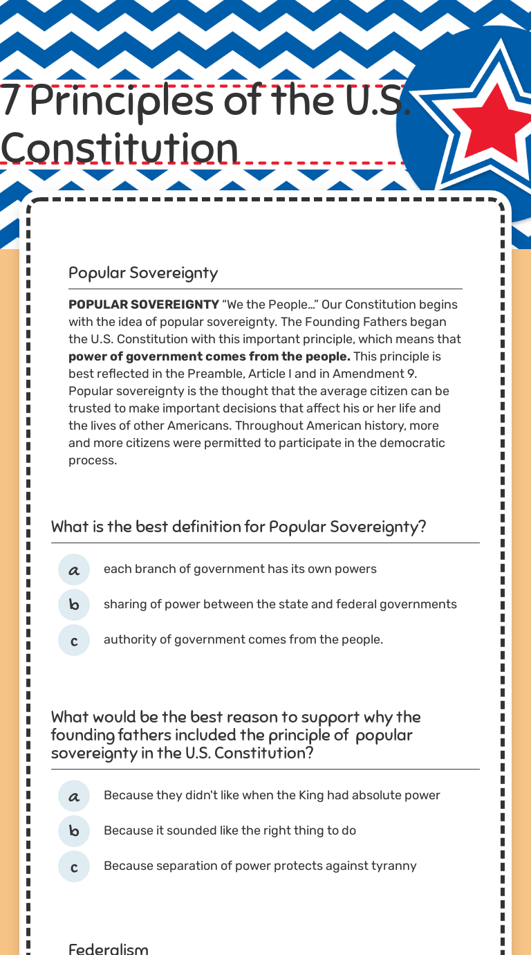 7 Principles of the U.S. Constitution Interactive Worksheet by MaryCatherine Bailey Wizer.me