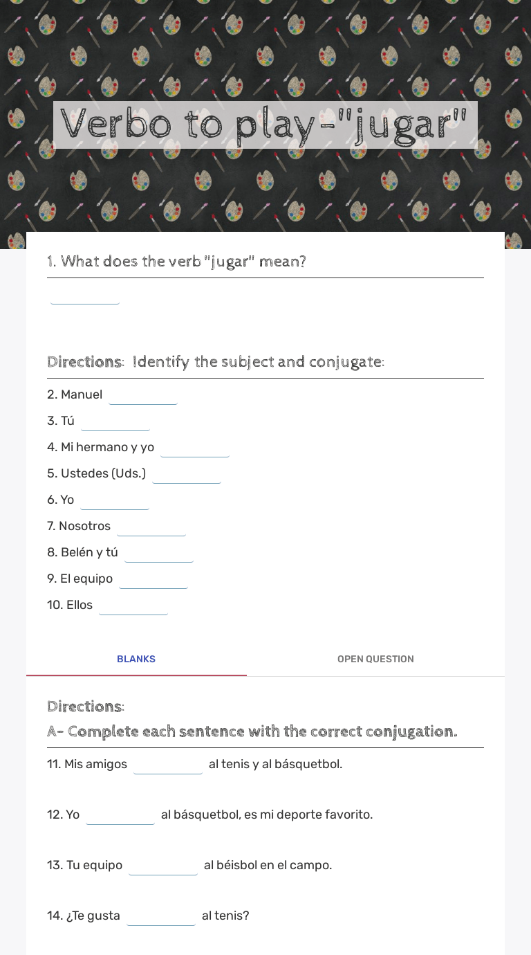 Verbo to play"jugar" Interactive Worksheet by Cynthia Prieto Wizer.me