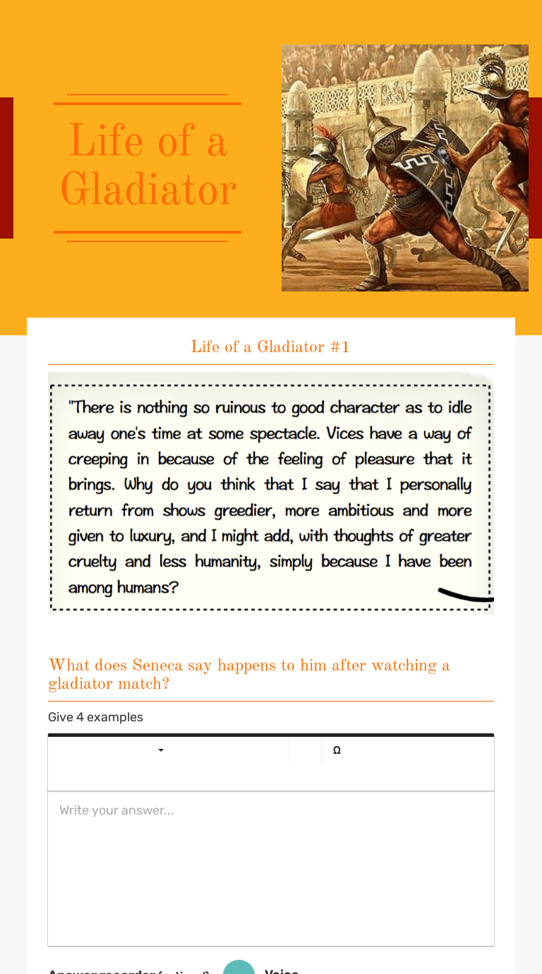 Life of a Gladiator Interactive Worksheet by Melissa VanMiddendorp
