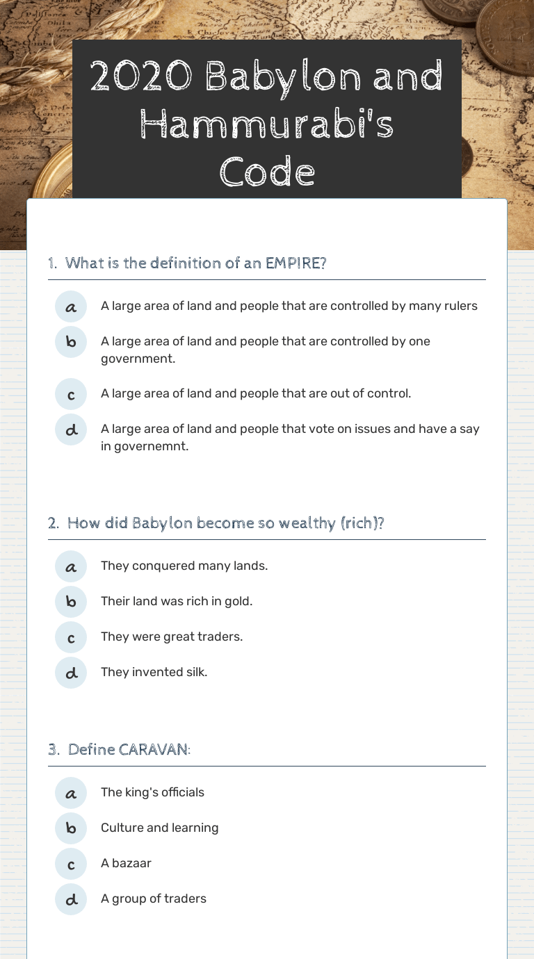 2020 Babylon and Hammurabi's Code Interactive Worksheet by Lori Rohan