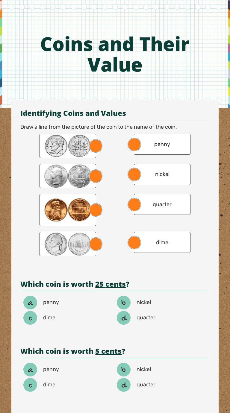 Coins and Their Value Interactive Worksheet by William Snider Wizer.me