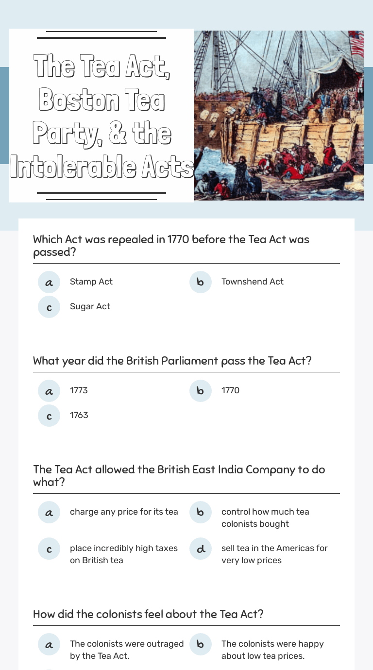 The Tea Act, Boston Tea Party, & the Intolerable Acts | Interactive