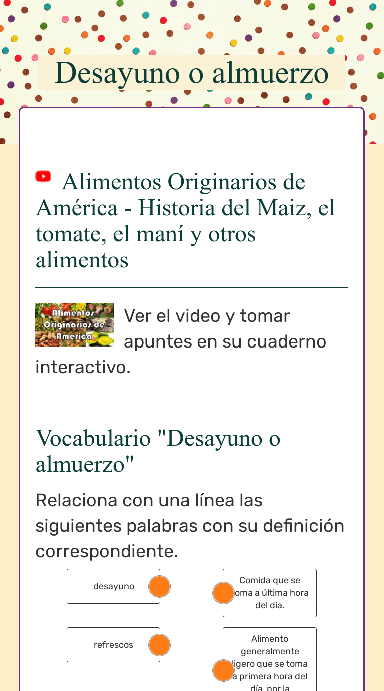 Desayuno o almuerzo Interactive Worksheet by Alexandra Pena Wizer.me