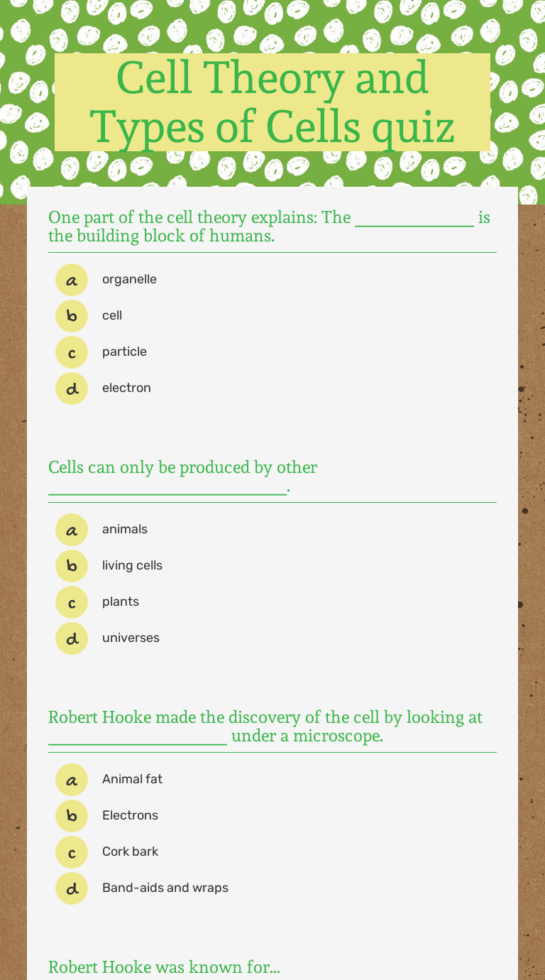 cell theory homework