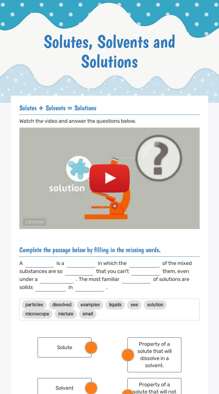 Solutes, Solvents and Solutions | Interactive Worksheet by Hollie