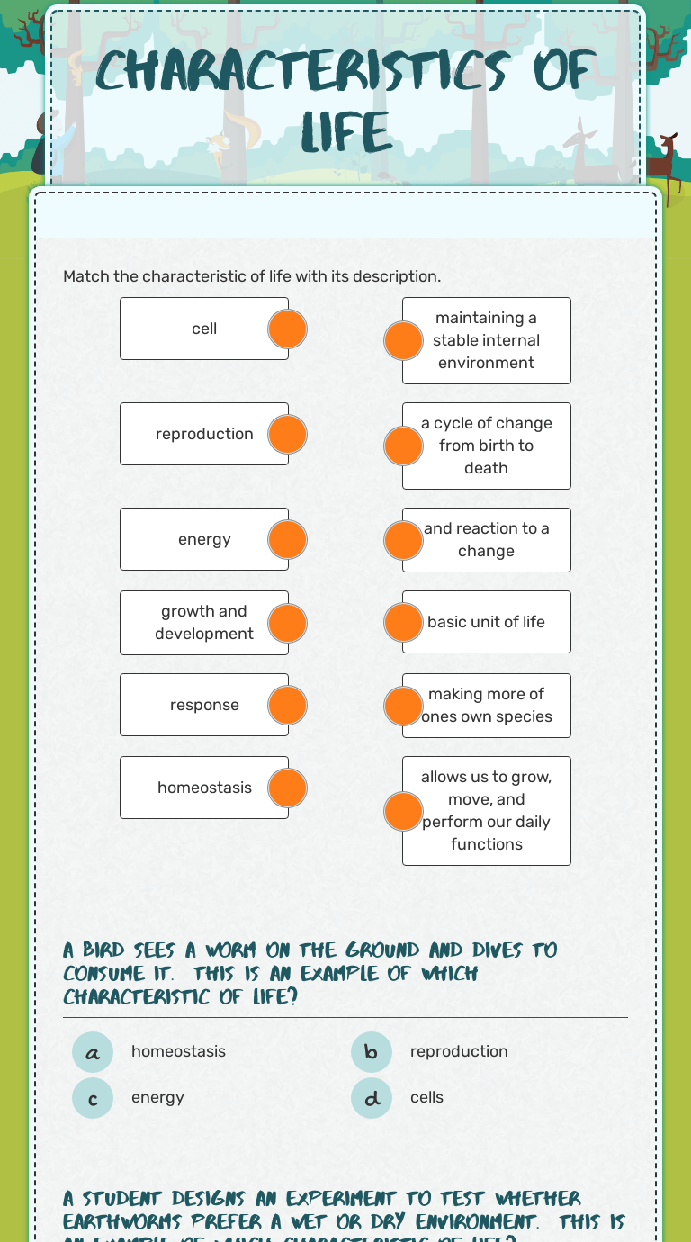 Characteristics of Life | Interactive Worksheet by Sabrina Dorrity